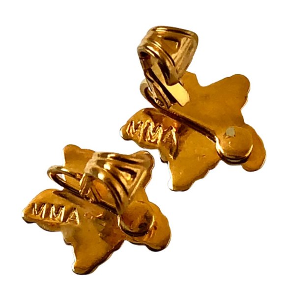 MMA Metropolitan Museum Art Blue Enamel Flower Clip-on Earrings Goldplate - Picture 6 of 11